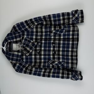 Blue, Black and White Plaid Pea Coat, size small